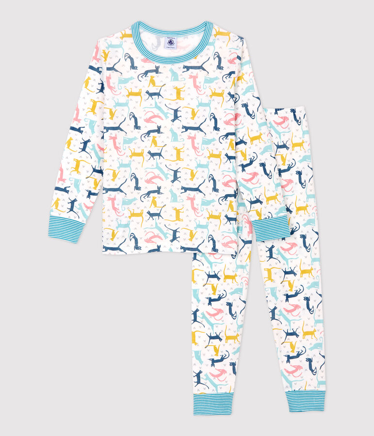 Pijama con estampado de gatos de ni&ntilde;a/ni&ntilde;o de algod&oacute;n y lyocell blanco/multicolor